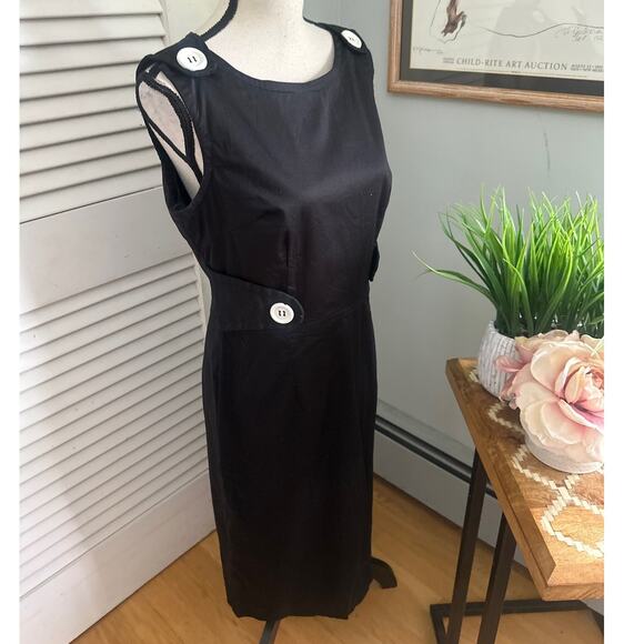 Vintage BAHARI Womens Dress 8 Black Wiggle Nautical Mod Sheath Contrast Button - Picture 3 of 10